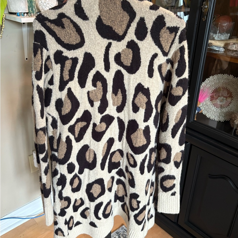 Leopard Print Open Front Cardigan Sweater - Picture 2 of 5